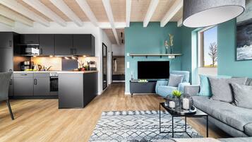 Fernseher, Kamin, Videothek