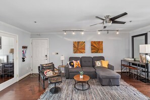 Smart TV, books, music library, stereo