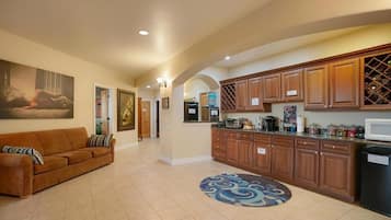 Mini-fridge, microwave, toaster, toaster oven