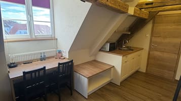 2-person room with private bathroom & kitchenette | Desk, laptop workspace, free WiFi, bed sheets