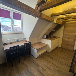 2-person room with private bathroom & kitchenette | Desk, laptop workspace, free WiFi, bed sheets