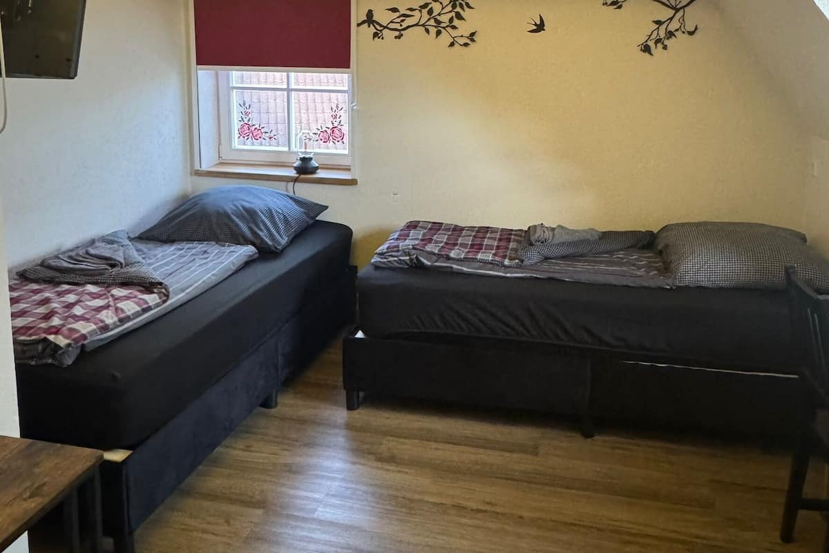 Desk, laptop workspace, free WiFi, bed sheets