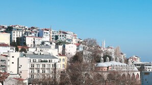 A densely packed urban area with a prominent mosque featuring multiple domes and minarets. - Galata Masterpiece Hotel (Istanbul)