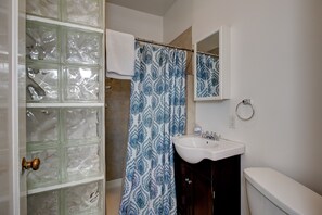 Hair dryer, soap, shampoo, toilet paper