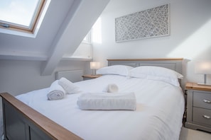 2 bedrooms, premium bedding, travel cot, bed sheets