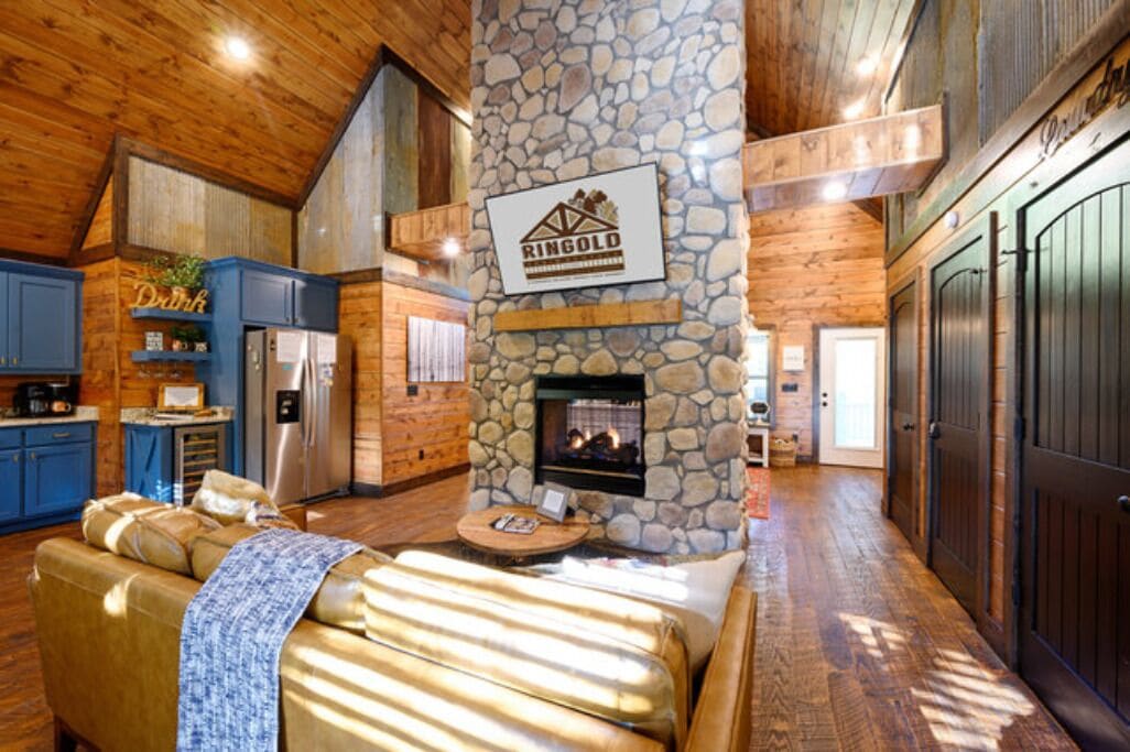 Enjoy the fireplace from the living area.