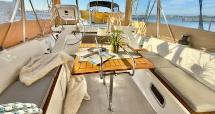 Boat 'Hausboot Segelyacht Nui' on the sea and Private Terrace