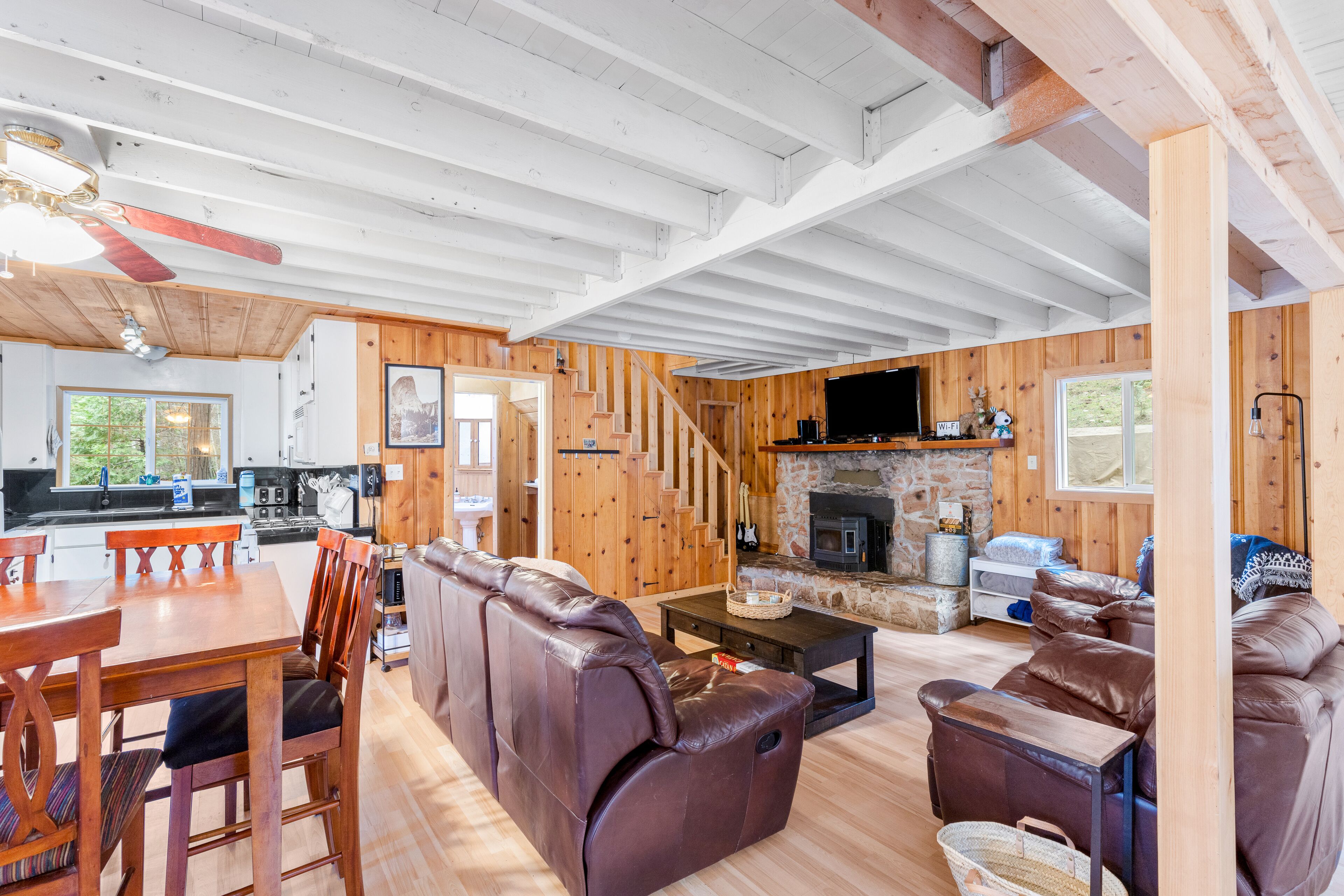 Tree-surrounded home with large deck, pellet stove, game room, W/D