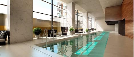 Indoor pool, open 6:00 AM to 11:30 PM, sun loungers