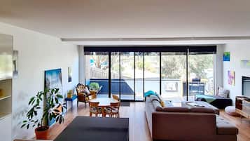 Smart TV, DVD player, books, video library