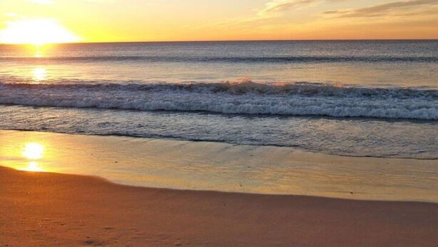 A beach with waves and a sunset. - Bch Q 1BR 1BA w Ocean Front Balcony - sleeps 6 (Virginia Beach)