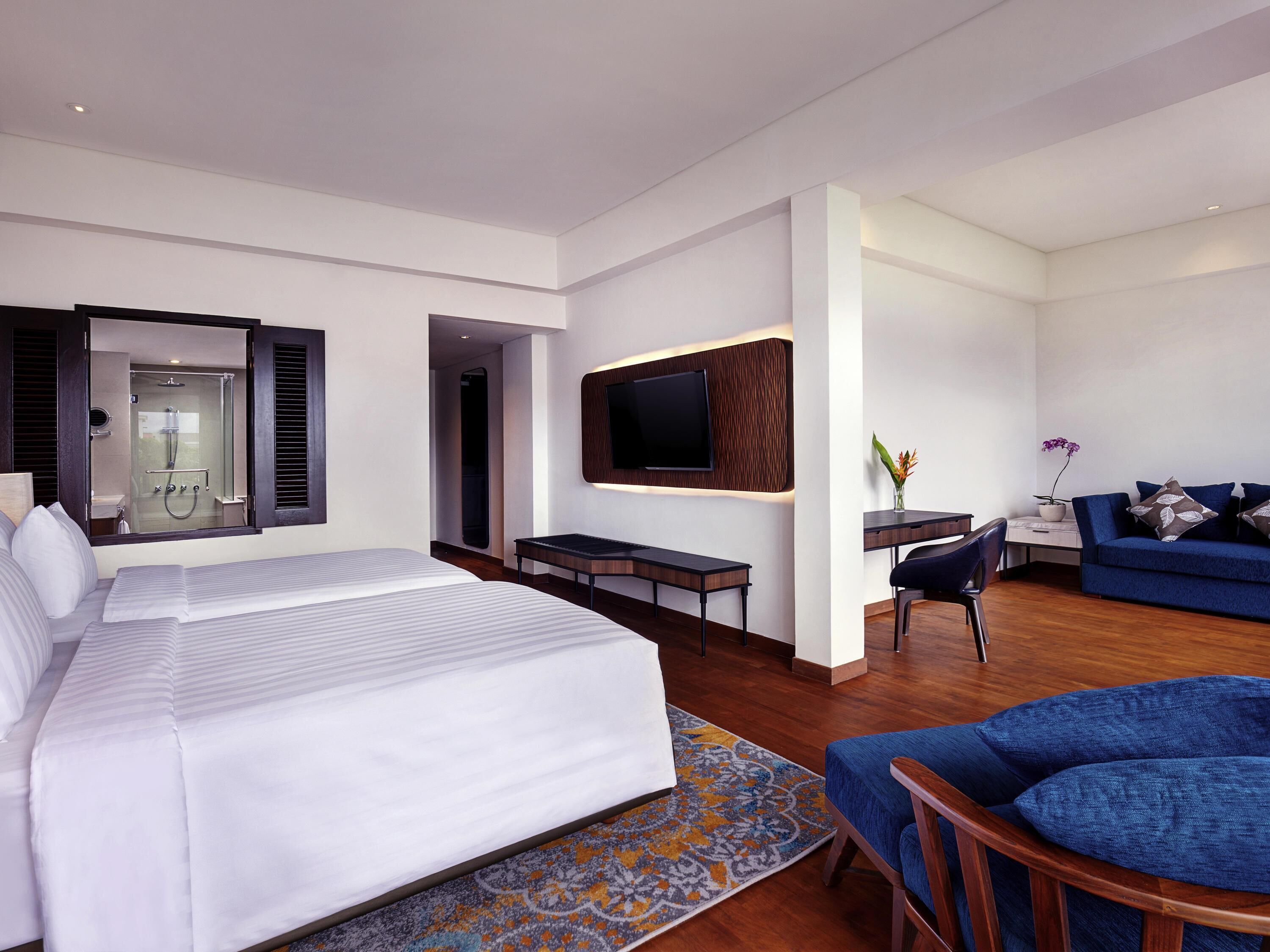 Junior Suite, Multiple Beds | In-room safe, desk, laptop workspace, iron/ironing board