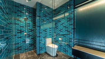 Douche, douche à « effet pluie », articles de toilette écologiques