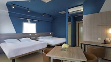 Family Double Room, 2 Double Beds | In-room safe, desk, laptop workspace, blackout drapes