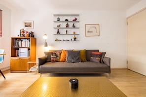 Smart-TV, DVD-Player, Bücher, Stereoanlage