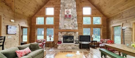 Una Smart TV, una chimenea, libros