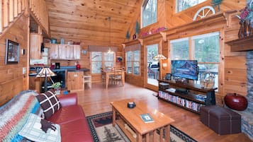 Smart TV, fireplace, foosball