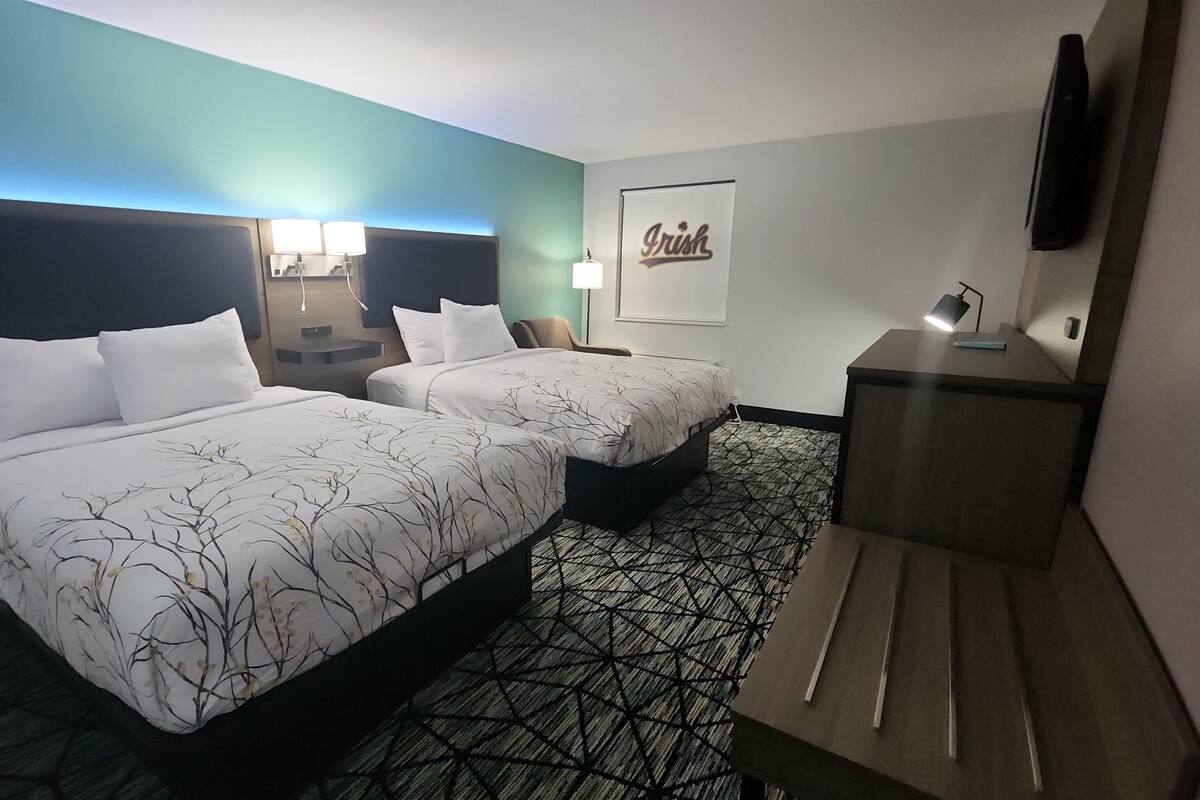 room, 2 queen beds, non smoking | desk, blackout curtains, iron/ironing board, free wifi