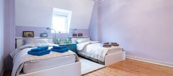 Excusive old building DG 80m² center within walking distance, 2 bedrooms, fireplace, XXL sofa