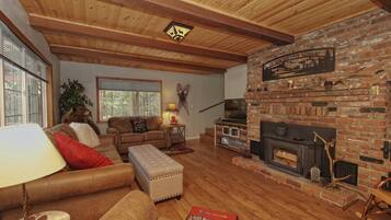 Smart TV, fireplace, DVD player, stereo