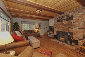 Smart TV, fireplace, DVD player, stereo