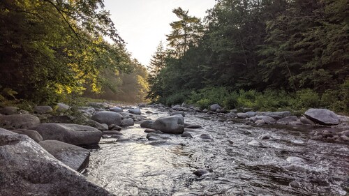 White Mountain scenic river camp with cozy cabin