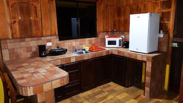 Fridge, microwave, coffee/tea maker, toaster