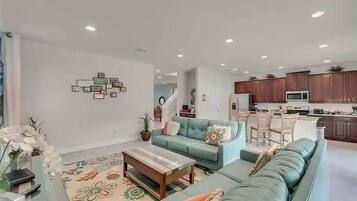 Smart TV, fireplace, video games, table football