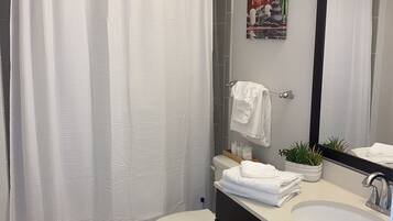 Towels, soap, shampoo, toilet paper