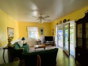 TV connectée, lecteur de DVD, livres, chaîne hi-fi