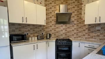 Fridge, microwave, oven, electric kettle