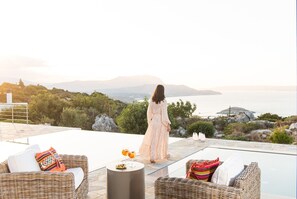 Terrace/patio - TIMORI, modern, panorama views, pool & kiddie-pool, 4 bedrooms plus guest house. (PLAKA)