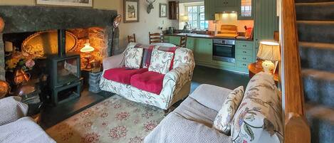 TV, fireplace