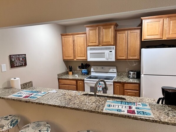 Fridge, microwave, oven, dishwasher