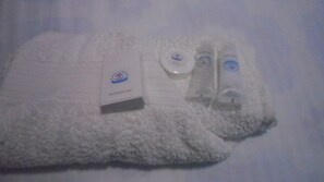 Shower, towels, soap, shampoo