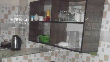 Fridge, microwave, stovetop, electric kettle