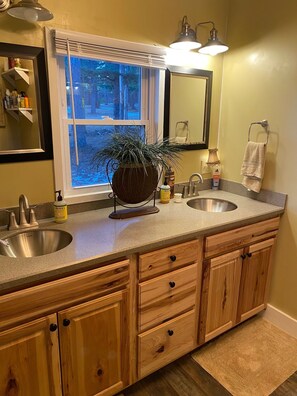 Hair dryer, towels, soap, shampoo - Rustic cabin on 80 acres with access to hiking and ATV trails. (Potosi)