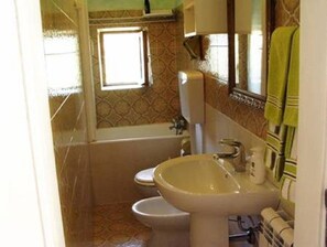 Chuveiro/banheira combinados, secador de cabelo, bidê, toalhas de banho