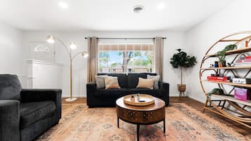 Smart TV, chimenea y libros