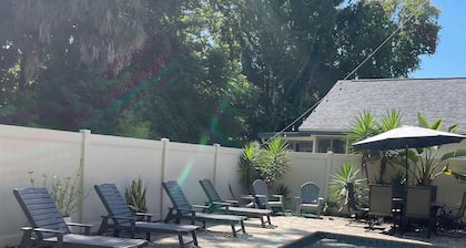 Close to beach! Family-sized home with pool and hot tub.