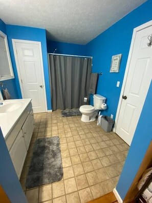 Shower, hair dryer, towels, soap - 5 Star! Direct Access to Brimstone Recreation Pet Friendly Game Room (Huntsville)