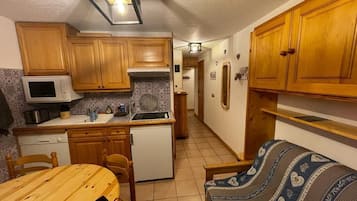 Frigorífico, microondas, horno y placa de cocina