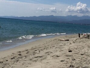 Plage à proximité, chaises longues, serviettes de plage