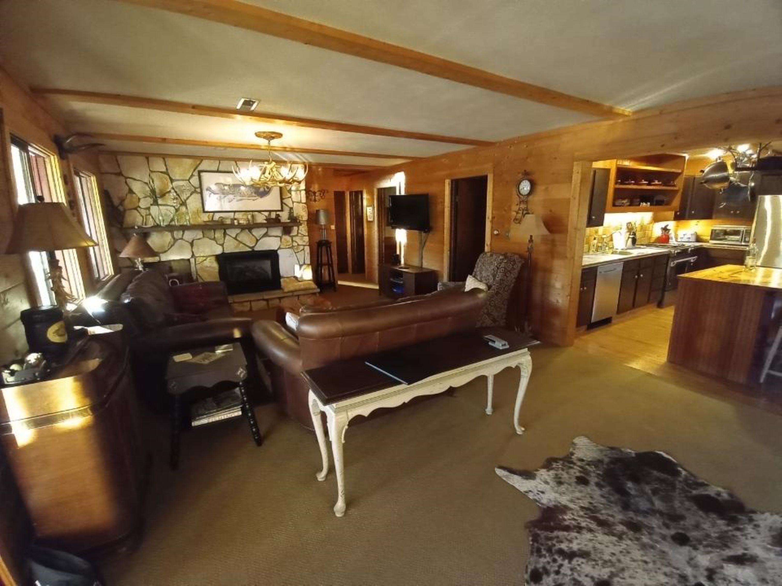 TV, fireplace, DVD player, books