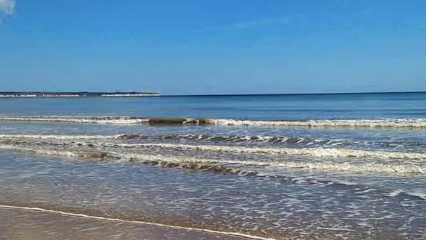 Une plage aux vagues douces et sous un ciel dégagé.