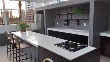 Fridge, microwave, toaster, blender