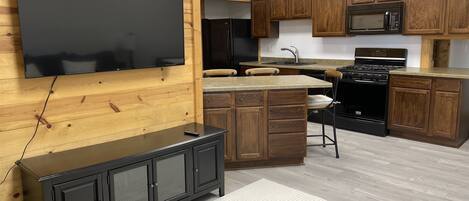 Frigorífico, microondas, horno y placa de cocina