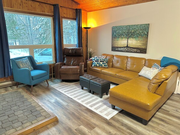 Fernseher, Kamin, DVD-Player, Bücher