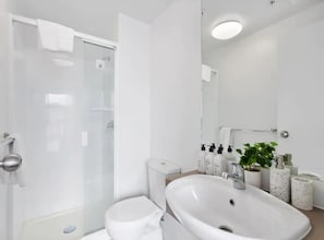 Apartment | Bathroom | Shower, hair dryer, towels, soap