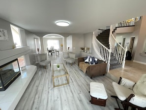 Smart TV, fireplace, foosball, table tennis